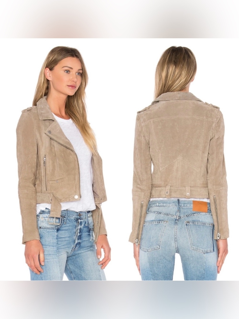 Blank NYC Suede Moto Jacket Sand Stoner Size M *LIKE NEW*